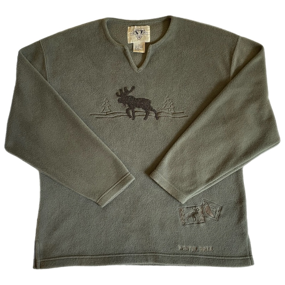 Vintage Winter Park Moose Embroidered Fleece Sweatshirt